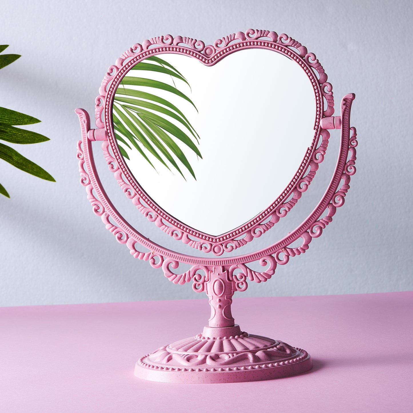 RECEESOON Pink Heart Mirror Double Sides, 1X / 3X Magnifying Desk Mirror, Pink Vintage Mirror, Coquette Danish Pastel Room Decor Aesthetic