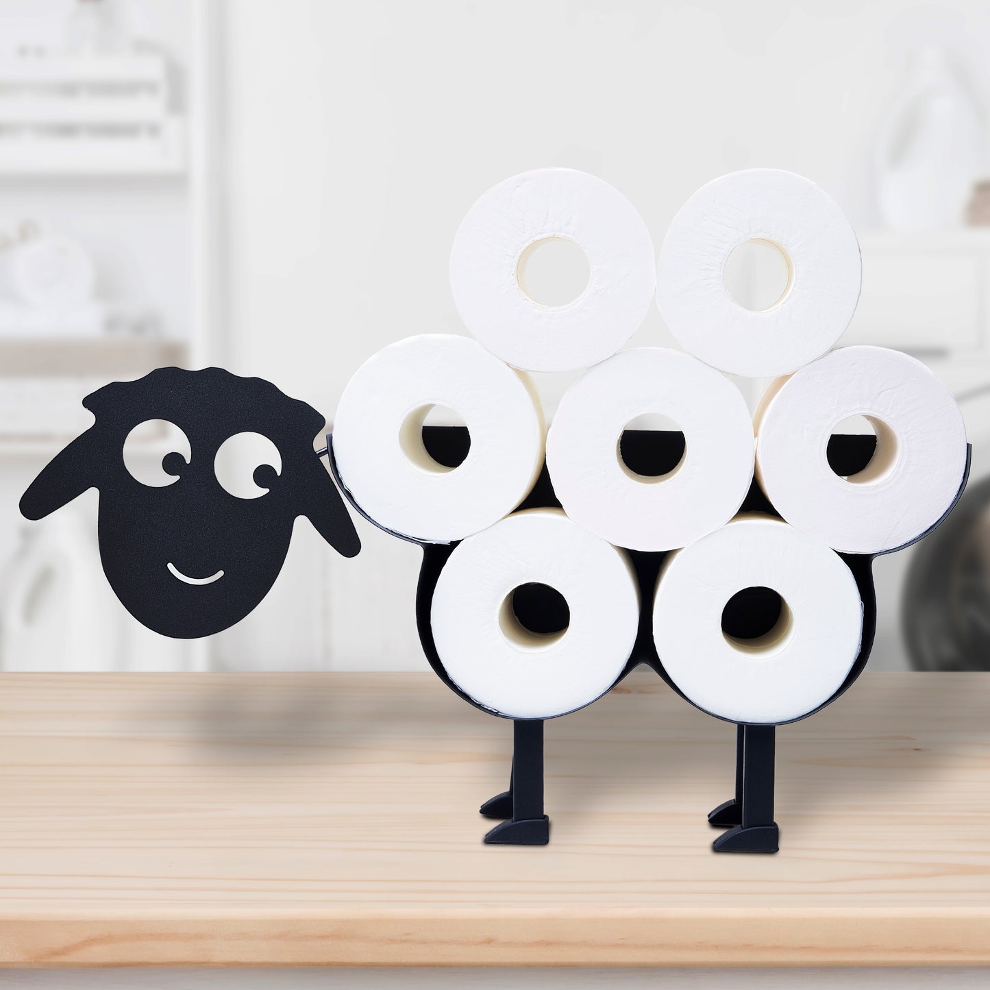 Sheep Toilet Paper Holder 2 in 1, Wall Mounted or Free Standing Bathroom Toilet Paper Roll Storage, Matte Black Bathroom Accessories (2in1)